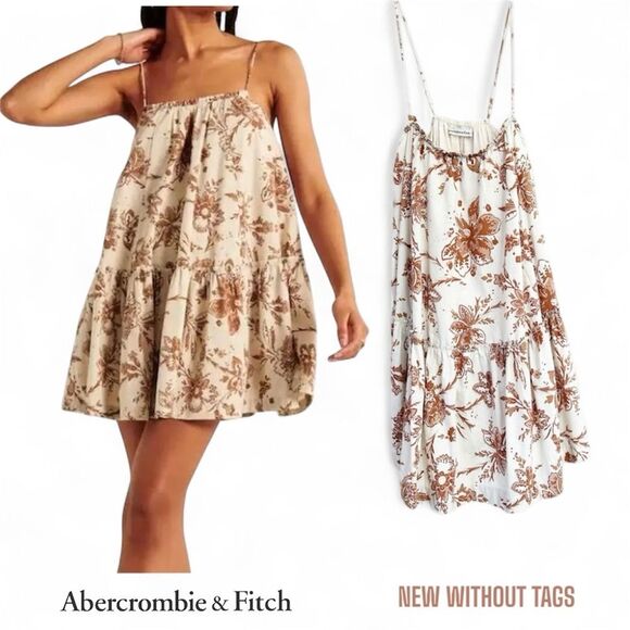 Abercrombie & Fitch Floral Mini Dress - White and Brown - Picture 1 of 5